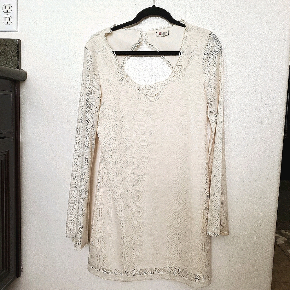 Ivory lace bell sleeve dress